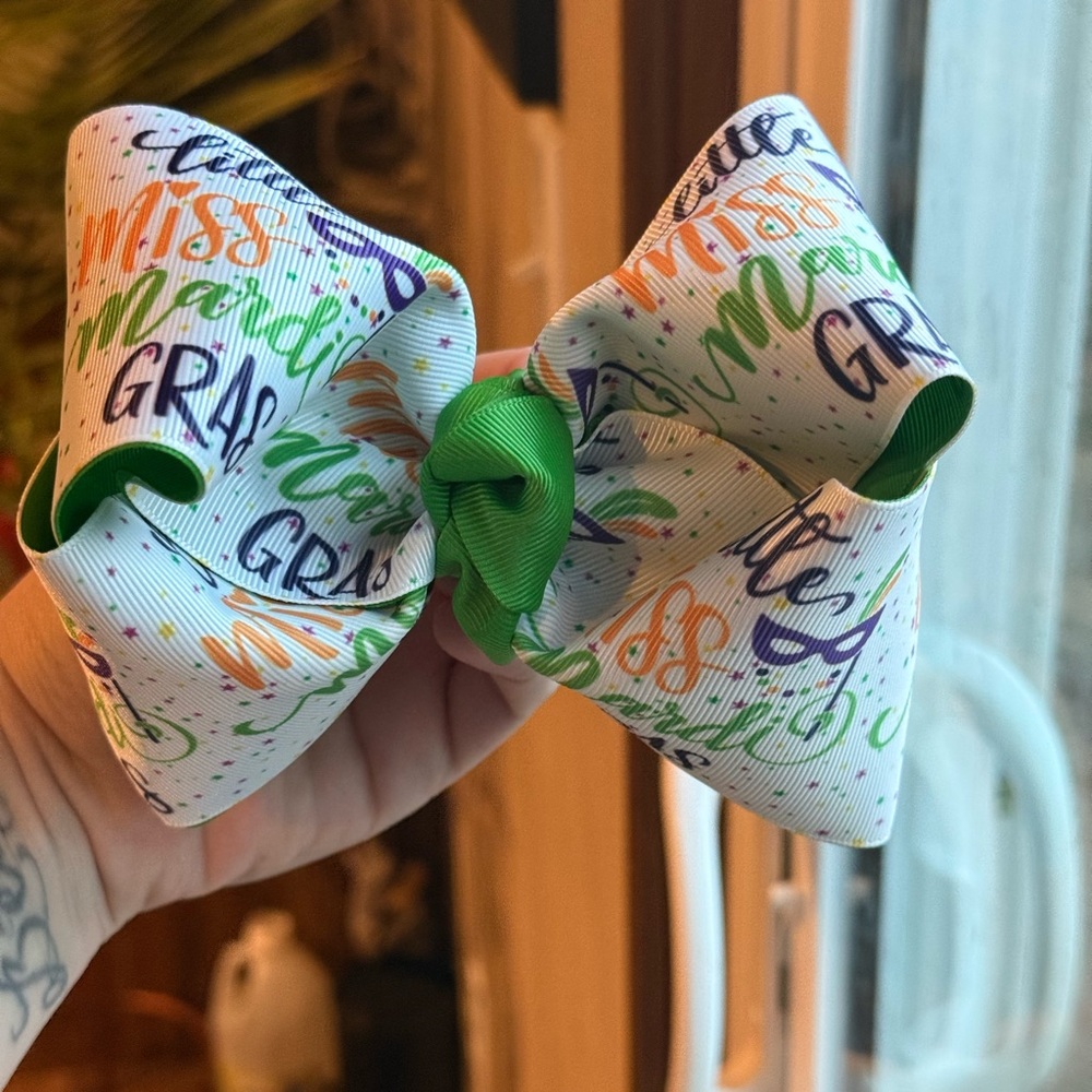 Colorful Kids Bow with Green Accent